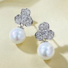 Stud Earrings SpringLady Luxury S925 Real Silver 11mm Pearl Drop Dangle For Women High Carbon Diamond Engagement Fine Jewellery Gifts