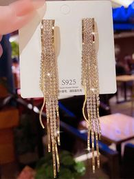 Stud Vintage Golden Colour Bar Long Thread Tassel Drop Earrings for Women Glossy Arc Geometric Latest Fashion Jewellery Hanging 230928