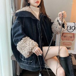 Women's Fur Women Denim Jacket Lamb Wool Autumn Cashmere Thick Oversized Sheep Cotton Top Hairy Winter Korean Luxury Clothing