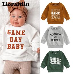 Hoodies Sweatshirts 0827 Lioraitiin 03Years Infant Baby Boy Girl Casual Pullovers Long Sleeve Round Neck Letter Print Ribbed Cuffs Sweatshirt 230927