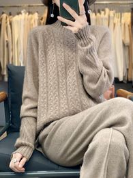 Women's Sweaters Autumn And Winter 2023 Round Neck Loose Edition Small Fried Dough Twists Classic Versatile Outwear Knitted Sweater