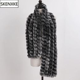 Scarves Brand Knitted Fashion Lady Real Rex Rabbit Fur Scarf Women Winter Warm Natural Long Style Neckerchief 230928