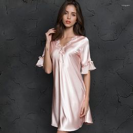 Women's Sleepwear Lace Sleepdress Ice Silk Short Sleeve Home Nighty Sexy Women Nightgown Sleeping Dress Nightwear Pijama