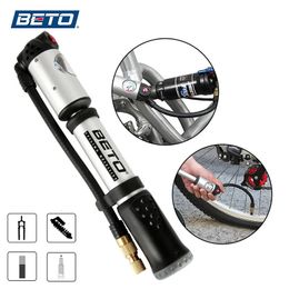 Bike Pumps BETO Fork Tire Shock Bicycle Pumps Gauge Mini Hand Pump For Bicycle Schrader Presta Adapter Hose 300psi Bike Pump Air Inflator 230928