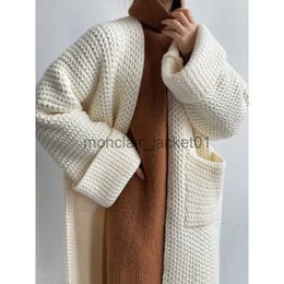 Women's Sweaters Maxi Cardigan Knit Sweater Women Crochet Spring Autumn Winter Sweater Heart Off White Pocket Knitted Coat Long Jacket Jumpers J230928