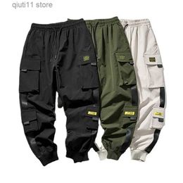 Men's Pants New Joggers Cargo Pants for Men Casual Hip Hop Pocket Male Trousers Sweatpants Streetwear Ribbons Techwear Pants T230928