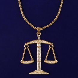 Balance Scales Pendant Full Cubic Zircon Iced Out Men's Hip Hop Rock Jewellery Gold Silver Color194r