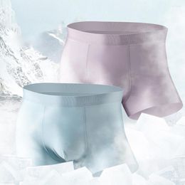 Underpants Sexy Boxershorts Men Ice Silk Seamless Boxer Briefs U Pouch Underwear Shorts Sleep Bottoms Trunks 2023
