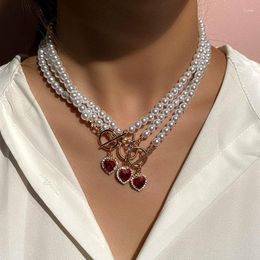 Pendant Necklaces Creative French Style Retro Party Simple Elegant Women's Jewelry Colorful Ruby Pearl Necklace