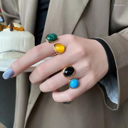 Cluster Rings Vintage Open Ring For Women Men Malachite Opal Turquoise Colourful Stones Couple Jewellery Valentines Day Gifts 2023 Trend