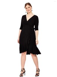 Plus Size Dresses Sexy Summer Half Sleeve V-neck Wrap Dress Women Black Ruffle Trim Tie Back A-line Work Office Large 8XL