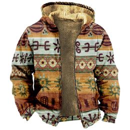 Men's Jackets Mens Jackets Autumn Winter Thick Fleece Hoodies Coat Vintage Print Jackets Oversized Warm Thick Jackets Streetwear Hooded Coats 230927
