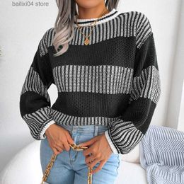 Women's Sweaters Ficusrong Women Casual Jumpers Contrast O Neck Striped Full Sleeve Knit Sweater Ladies All Match Fall Winter Chic Pullovers T230928