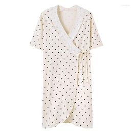 Women's Sleepwear Women Summer Cotton Robes Big Yards M-XXXL Polka Dots Bathrobes Short Sleeve Morning House Coat Medium Long Nightgown Spa