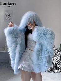 Women's Fur Faux Fur Lautaro Winter Shaggy Hairy Thick Warm Soft Coloured Faux Fur Jacket Women with Hood Bat Sleeved Loose Casual Designer Clothes 230927