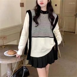 Women's Sweaters Korean College Style Knitted Women Tops 2023 Autumn Striped Knitwear Loose Casual Vintage Long Sleeve Chic Pullovers