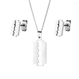 Necklace Earrings Set 10set/lot Stainless Steel Silver Color Blade Pendant Chain Stud Earring For Women Fashion Jewelry Wholesale