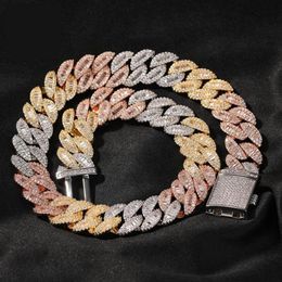 Chains 16mm Rose Gold silver gold 3 Colour Luxury Miami Cuban Link Necklace Prong Setting Baguette Cubic Zirconia Hiphop Jewellery 14208L