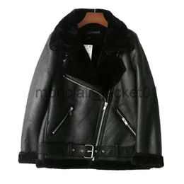 Women's Leather Faux Leather Winter Women Thick Warm Suede Lamb Jacket Autumn Motorcycle Brown Coats Faux Shearling Biker Sheepskin Leather Jackets Outwear J230928