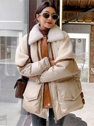 Women's Down Parkas Down Jacket Women Patchwork Double-faced Fur Mink Fur artificial Collar Mid-Length Parka White Duck Down Casual Coats 230927