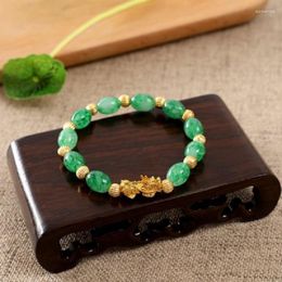 Charm Bracelets Gold Colour Pixiu For Men Bless Peace Gifts Green Imitation Natural Jade Bangles Attract Wealth And Luck Ethnic Jewellery