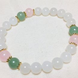 Charm Bracelets White Stone Rose Q-uartz & Green Aventurine Beaded Bracelet 8mm Mala Beads Healing Energy Yoga Gift For Girls