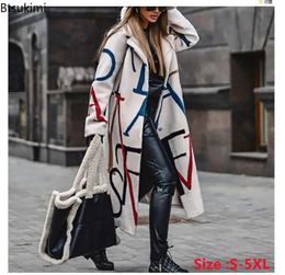 Women's Wool Blends Spring Autumn Women's Overcoats Matching Plaid Long Sleeve Lapel Coat Printed Woollen Coat Women Clothes Female Coats 230927