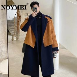 Men's Wool Blends NOYMEI Autumn Winter Overcoat Men Korean Fashion Woollen Windbreaker Contrast Colour Cotton Long Coat Casual Trench WA2876 230927