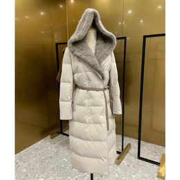 Women's Down Parkas European and American Street Fashion Women Long Coats White Goose Down Jacket with Real Mink Fur Hooded Overcoats 230927