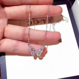 Sparkly Crystal Pendant Necklaces Butterfly Shape Sterling Silver Cute Unique Necklaces for women Wedding Bridal3234