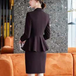 Two Piece Dress Autumn Formal Ladies Claret Strip Blazer Women Business Suits With Sets Work Wear Office Uniform Large Size Skirt Jacket