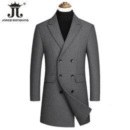 Men's Wool Blends 2023 Autumn and Winter High end Brand Double breasted Woollen Coat Warm Trench Male Casual Business Jacket 230927