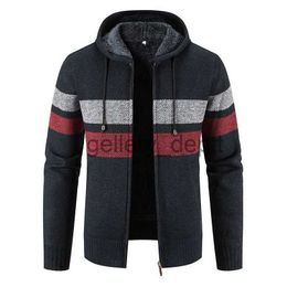 Men's Sweaters 2023 Autumn/Winter New Fashion Casual Striped Hooded Sweater For Men Plus Fleece Thickened Warm High Quality Plus Size Coat 5XL J230928