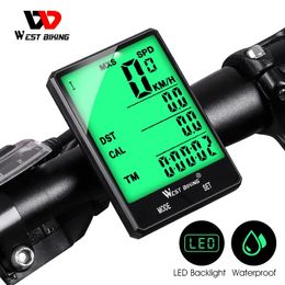 Bike Computers WEST BIKING Cycling Speedometer Digital Large Screen Waterproof LCD Backlight Wireless and Wired Bike Odometer Bicycle Computer 230928