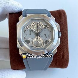 41mm Octo Finissimo 103295 OS Quartz Chronograph Mens Watch Stopwatch Skeleton Titanium Steel Case Gray Dial And Rubber Strap Spor2402
