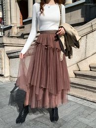 Skirts 2023 Autumn Winter Tulle Women A-line Mesh Flowing Draping Feeling Slim Pleated Streetwear Skirt Y2K