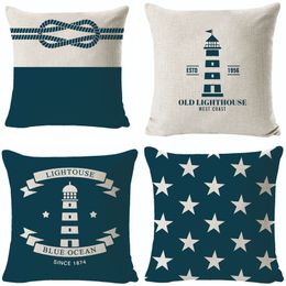 Wholesale compass Ocean ship anchor Cat Throw Pillow Cover with Zipper Linen Cushion Home Sofa Decor Supplies 45X45cm