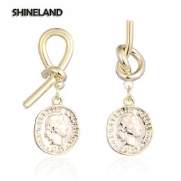 Shineland Vintage King Coin Portrait Drop Earrings Alloy trendy Long Dangle Earrings For Women Ethnic Jewelry Brincos257M
