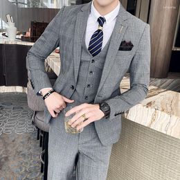 Men's Suits 4XL 5XL (Jacket Vest Pants) Male Fashion Boutique Plaid Casual Business Suit High-end Brand Men Formal Groom Wedding S