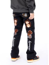 Men's Hoodies Sweatshirts Y2k Hiphop Skull Embroidered Jeans Pants Men and Women Trend Fashion American Retro Punk Flared Baggy Pants Trousers Streetwear 230927