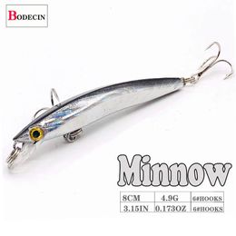 Baits Lures Wobbler Minnow Floating Hard Plastic Artificial Bait For Fishing Lure Tackle Bass 8cm 3d Eyes Topwater 2 Fish Hook Crankbait 1pc 230927
