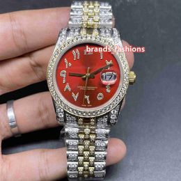 Popular New Men's Hip Hop Wristwatch Red Face Arabic Scale Bi-gold Strap Fully Automatic Mechanical Diamond Watches3188