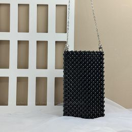 Evening Bags Advanced INS Style Pearl Hand Woven Beaded Women's Bag Fashionable Black Detachable Chain Crossbody Mobile Phone For Women