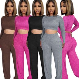 Women Fall Clothes New Fashion Tracksuit Open Button Long Sleeve Top Long Pants Casual Two Pieces Set Wid Leg Pants Outfits