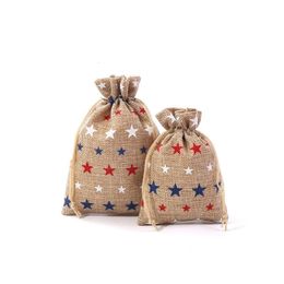 Gift Wrap 50pcs 10x14 13x18cm Pentagram Burlap Bags Independence Day Gift Bags Cotton Linen Drawstring Jewellery Bag Christmas Party Decor 230927