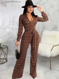 Women's Jumpsuits Rompers Geometric Printed Zipper Design Lace Up Jumpsuit One Fashion Casual Pieces for Women Tracksuits Elegant Female T230928