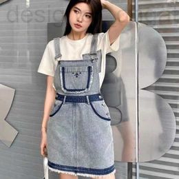 Basic & Casual Dresses designer High Quality Autumn New P Family Denim Strap Skirt Pocket Embroidered Fur Edge Design and Cute RBKT