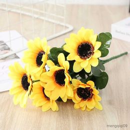 Christmas Decorations Heads Artificial Sunflowers Flower Bouquet Rayon Sunflower Shrubs Store Decor