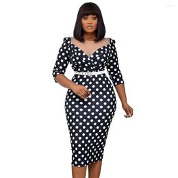 Ethnic Clothing Africa Abaya Dubai Autumn And Winter Women's Mesh Stitching Printing Sexy Three-quarter Sleeve Office Professional Dress