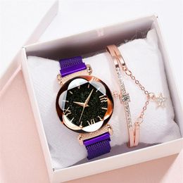 MULILAI Brand Starry Sky Luminous Quartz Beautiful Womens Watches Magnetic Mesh Band Flower Dial Ladies Delicate Watch293S